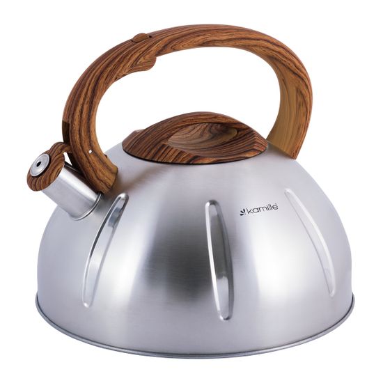 Чайник 5 л. из нержавеющей стали со свистком Kamille KM-0698 и коричневой бакелитовой ручкой
