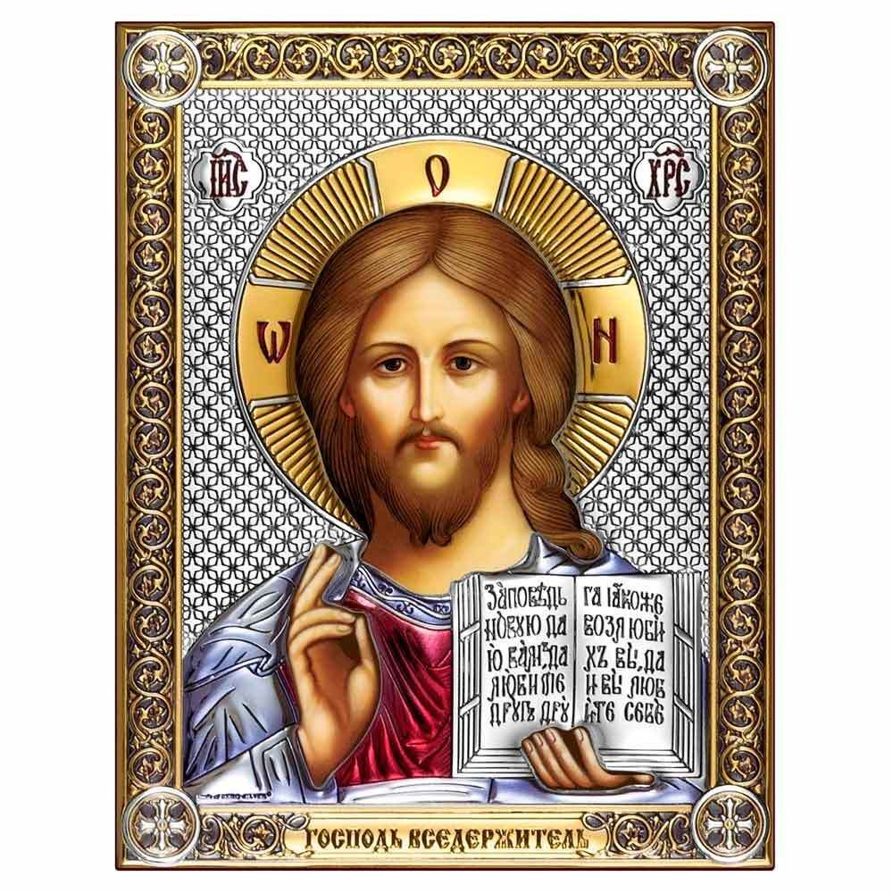 Спас Вседержитель. Икона Иисуса Христа в серебряном окладе.