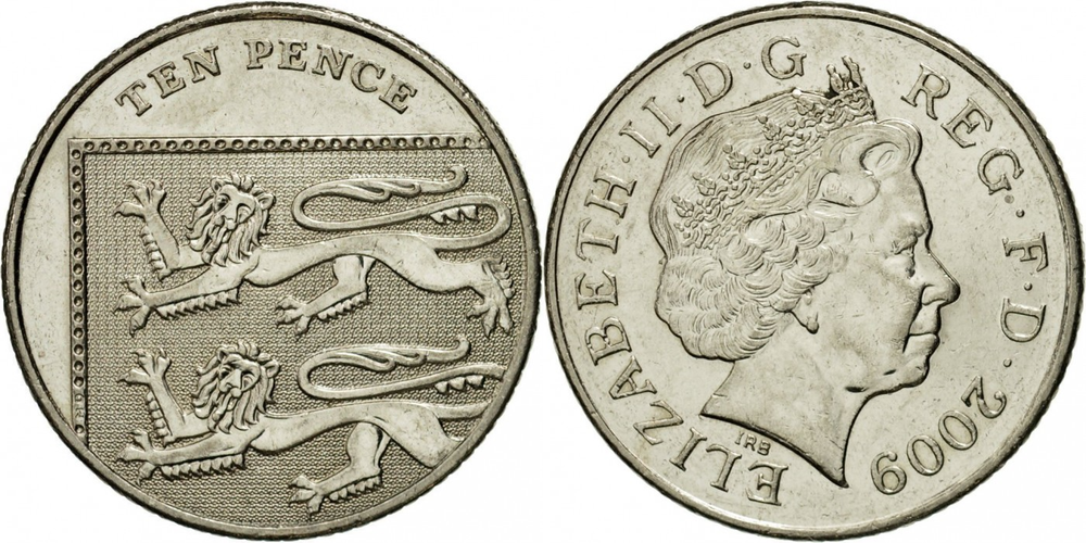 Великобритания 10 пенсов, 2008 - 2010 Королева Елизавета II XF