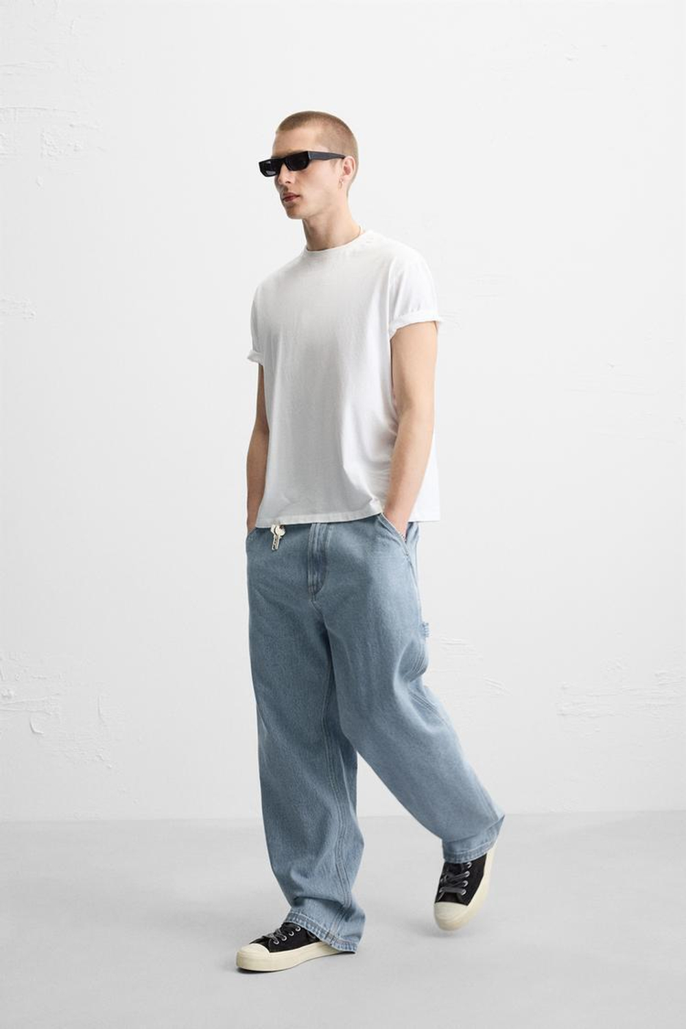 ZARA ДЖИНСЫ СВОБОДНОГО КРОЯ В РАБОЧЕМ СТИЛЕ, ГОЛУБОЙ