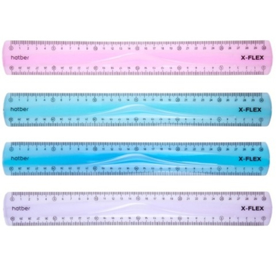 Линейка Пластиковая гибкая 30см Hatber X-Flex цветная-Ассорти- в пакете с европодвесом