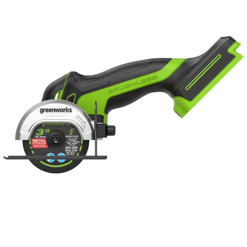 Углошлифовальная машина аккумуляторная Greenworks, Арт. 3402007, 24V, бесщеточная,76 мм