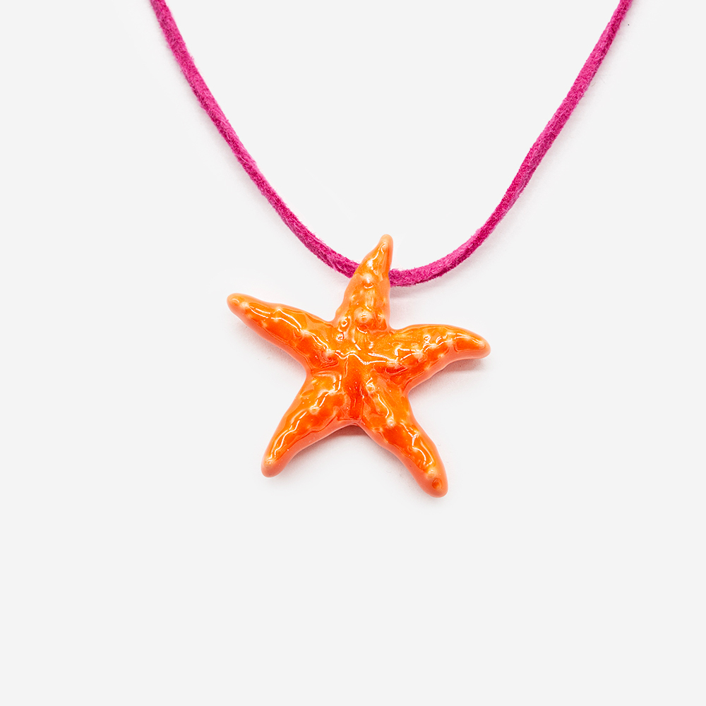 Бусина в форме морской звезды, 39*41мм, оранжевая, глазурированный фарфор
