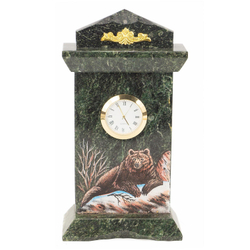 Часы "Медведь" змеевик бронза 120х60х225 мм 1250 гр. R118102