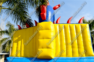 Коммерческий надувной батут-горка "Дракон" 10*5*8 м,без шипов сине-белый