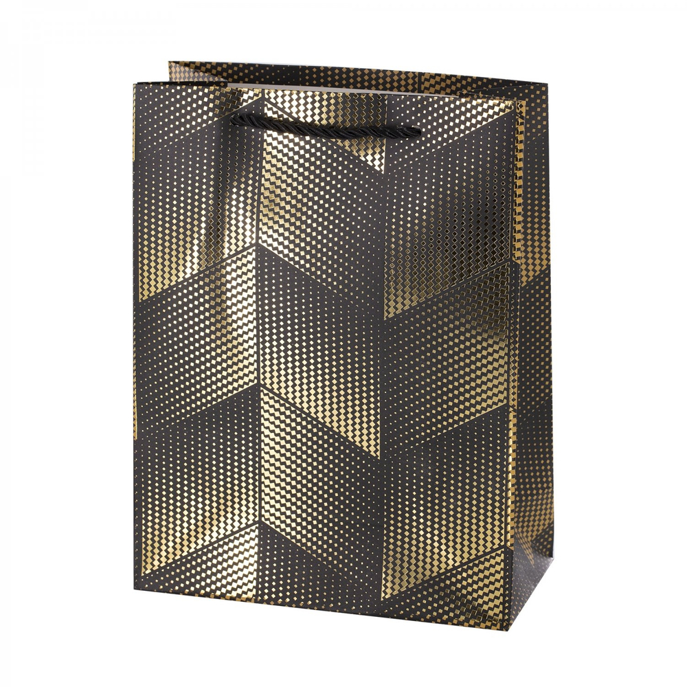 Пакет подарочный бумажный Alingar, (L+) 26х32х10 см, вертикальный, "Золото на черном", матов. ламинация, тиснение, ассорти