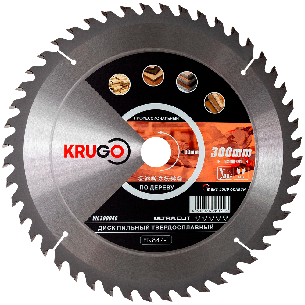 Пильный диск KRUGO 300x3,2/2,2x48Tx30mm, WA300048