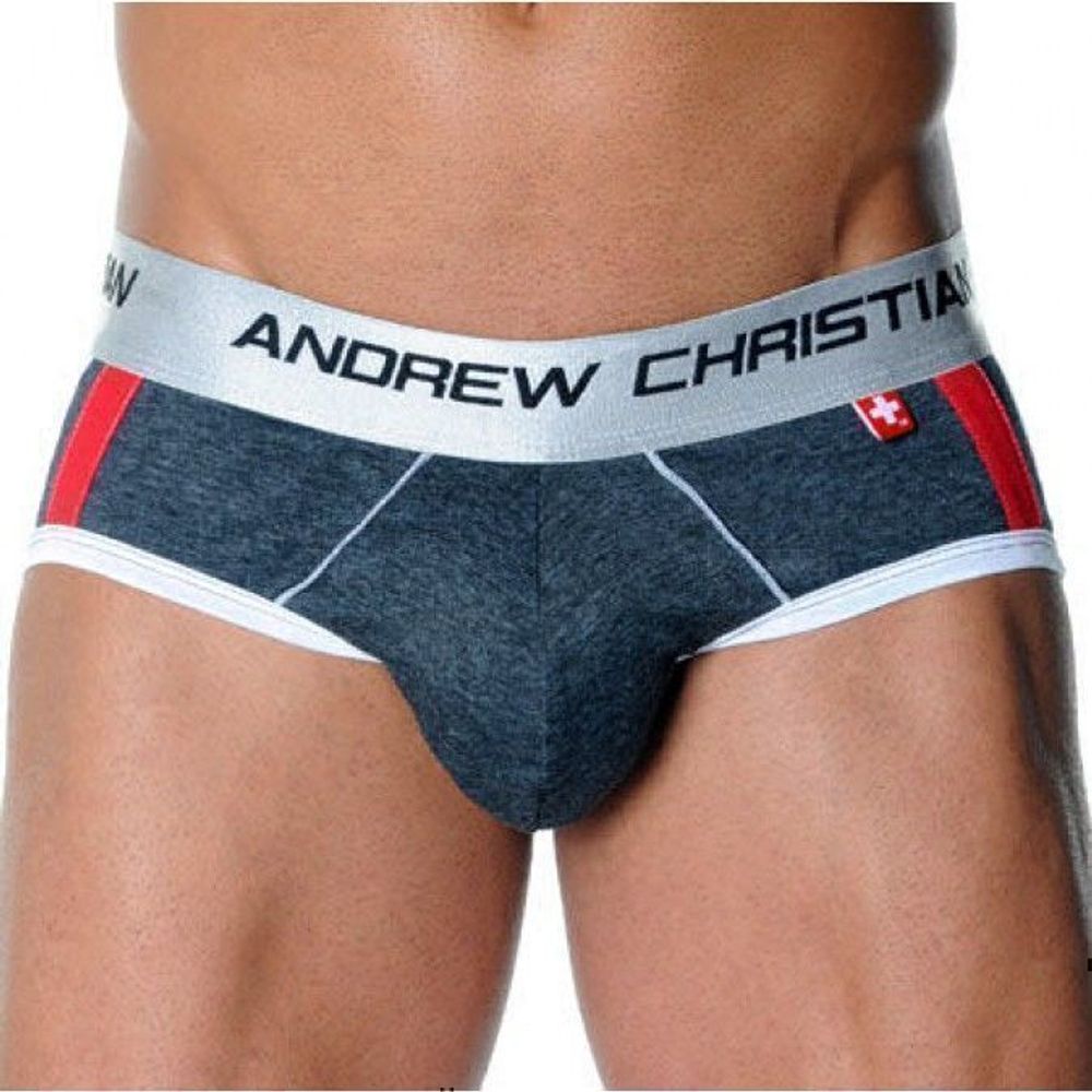 Мужские трусы брифы серые с передним пуш-ап Andrew Christian Shock Jock Racer Brief  AC53