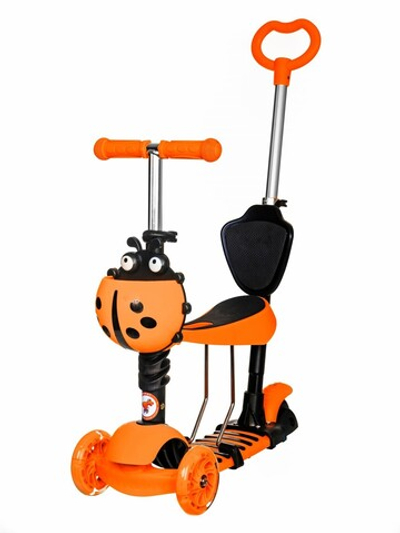 Самокат детский трехколесный +беговел Игрокат Букашка оранжевый со светящимися колесами и родительской ручкой