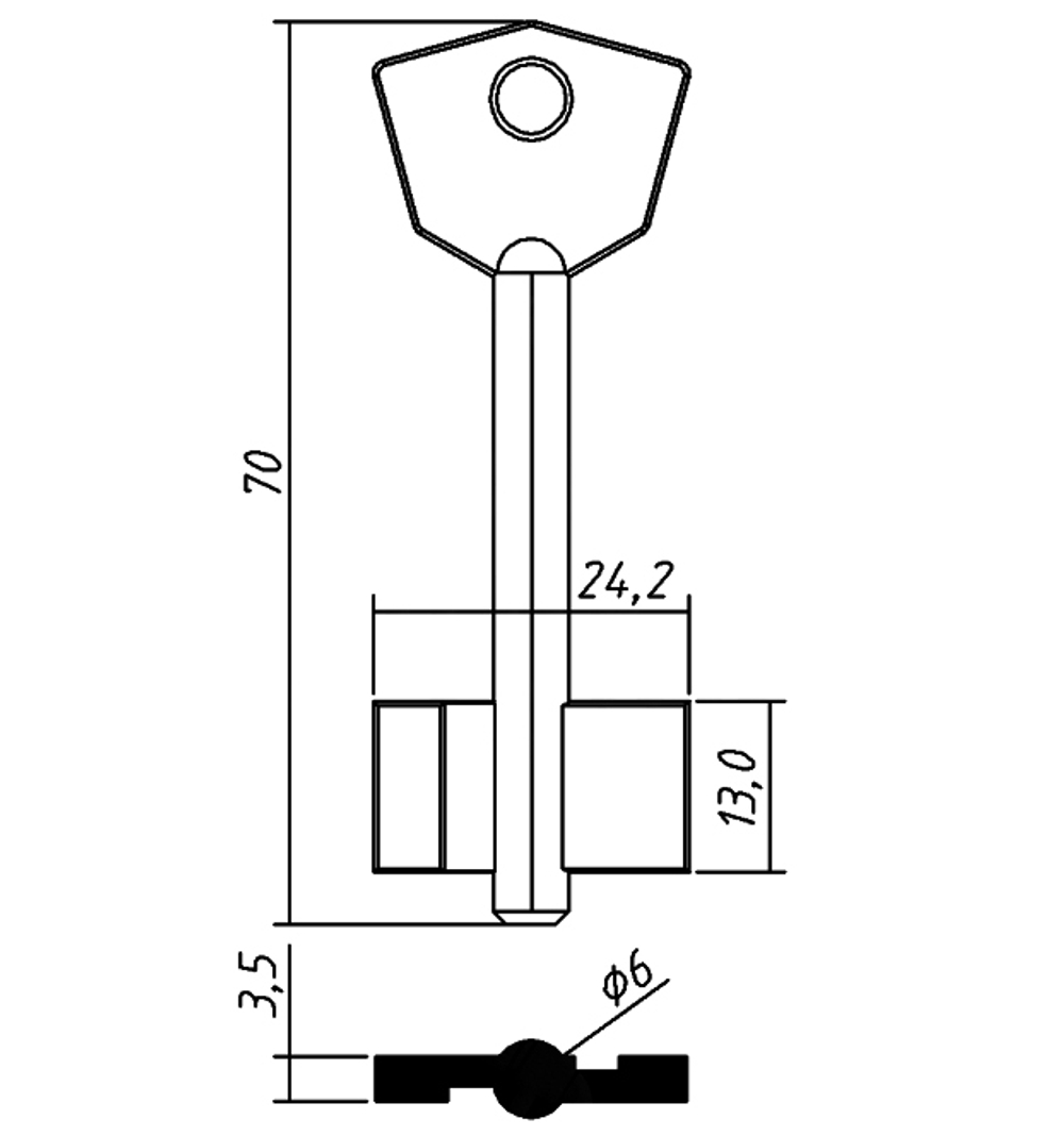 Заготовка сувальдного ключа 10592 СЕВЕРОДВИНСК Сувальдный ключ SVD1D