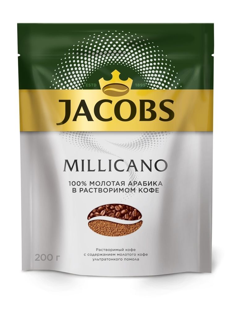 Кофе растворимый Jacobs Monarch Millicano с молотым кофе, пакет 200 г