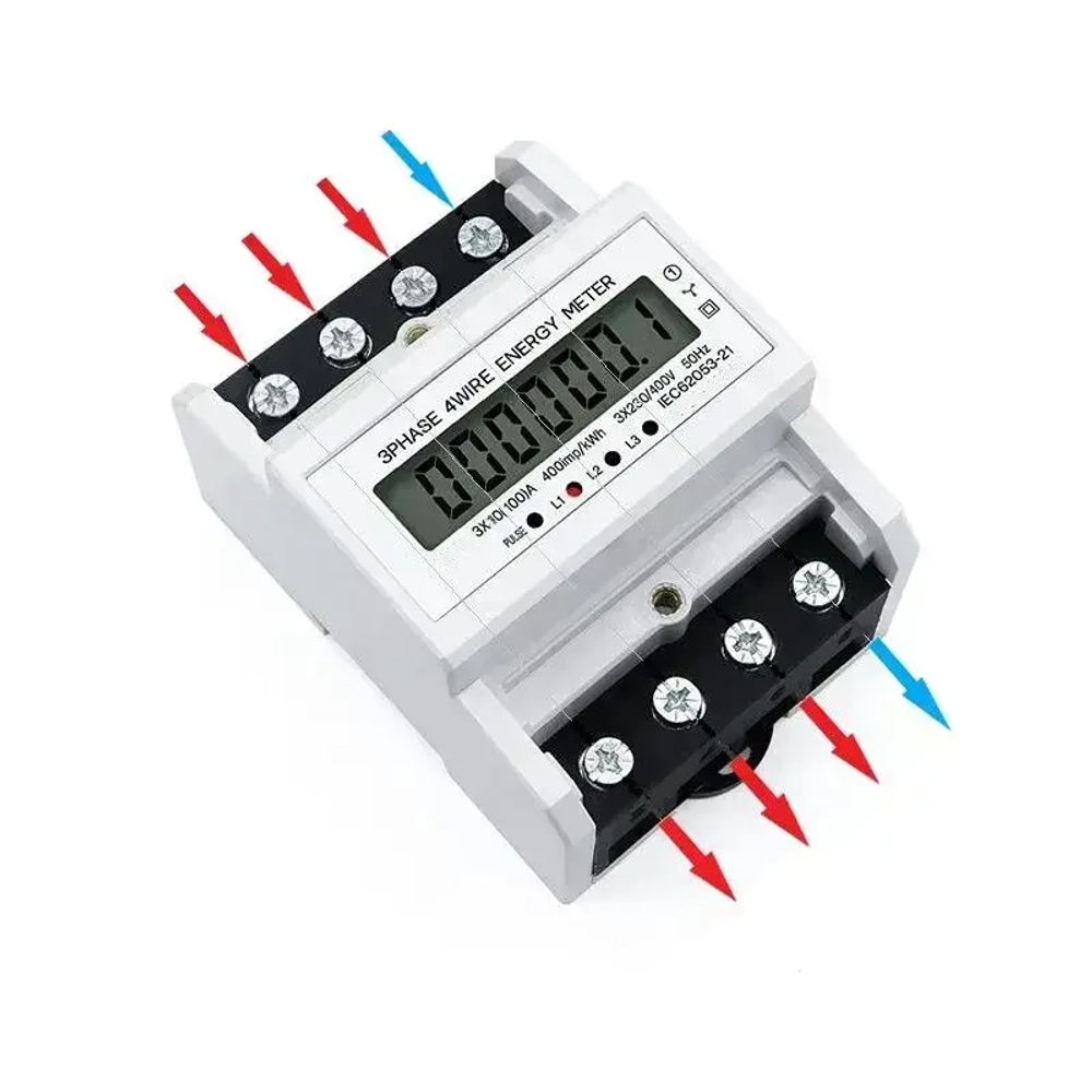 Счетчик электроэнергии трехфазный компактный с подсветкой на ДИН-рейку
