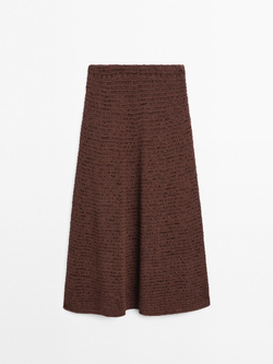 Massimo Dutti Юбка миди из смесового хлопка с кружевом кроше, баклажанный