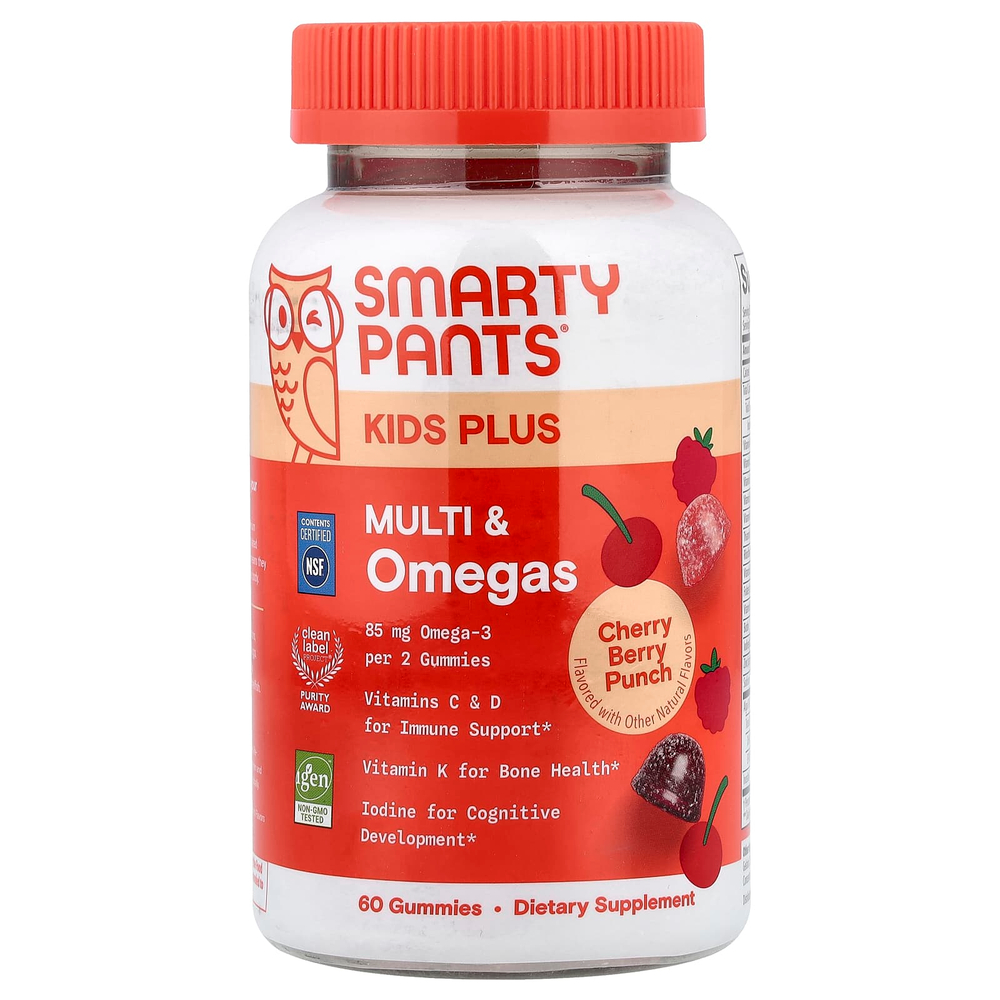 SmartyPants, Kids Plus, мультивитамины и омега-кислоты, со вкусом вишневого пунша, 60 жевательных таблеток
