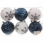 Набор шаров 8 см «Снежное сияние» (в наборе 6 шт), Сапфир/Белый