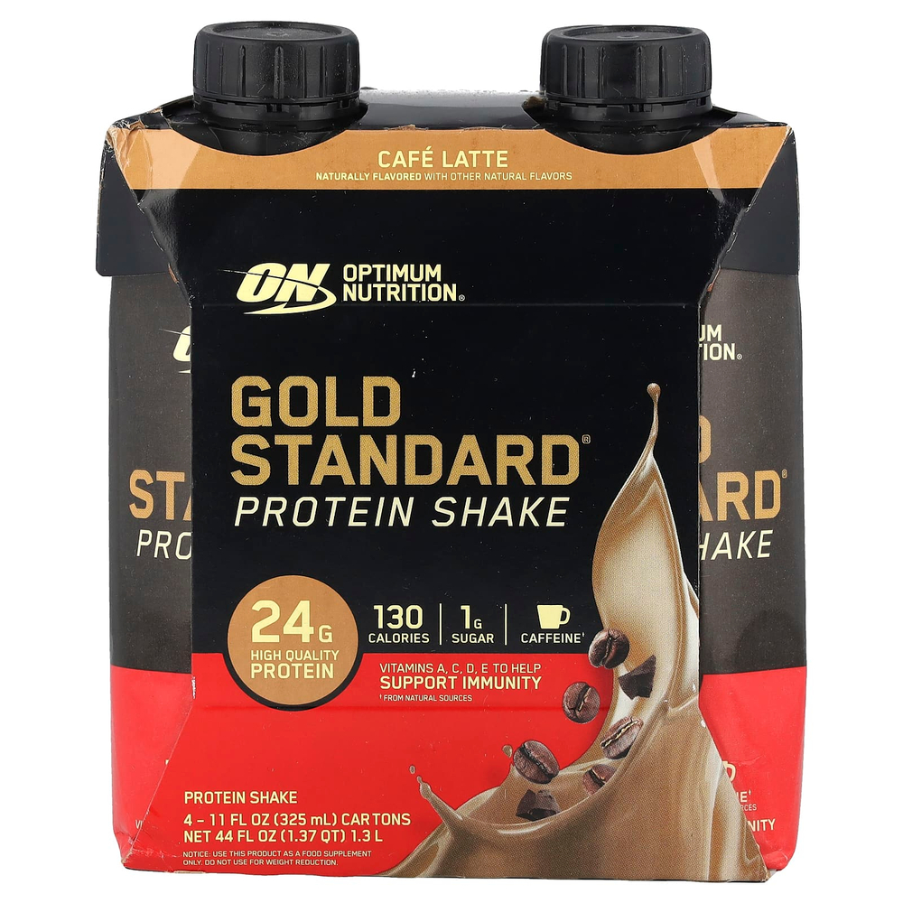 Optimum Nutrition, Gold Standard®, протеиновый коктейль, кофейный латте, 4 коробки по 325 мл (11 жидк. Унций)