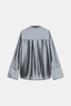 ZARA РУБАШКА С ВЫШИВКОЙ И КАРМАНОМ — ZW COLLECTION, СЕРО-СИНИЙ