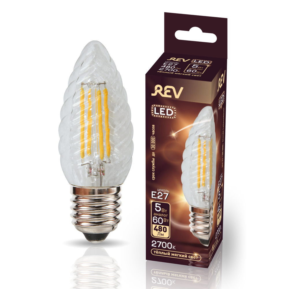 Лампа светодиодная FILAMENT свеча витая TC37 5W E27 2700K DECO Premium теплый свет