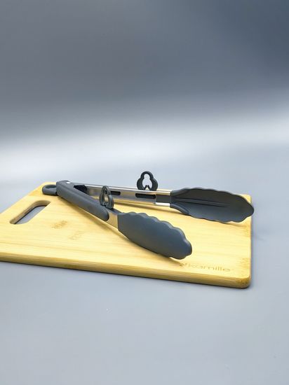 Щипцы силиконовые 23 см. Kamille КМ 7511 с ручками из нержавеющей стали