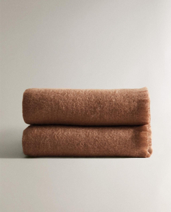 Zara Home - Мягкий плед с бахромой, терракота, 140x190 см