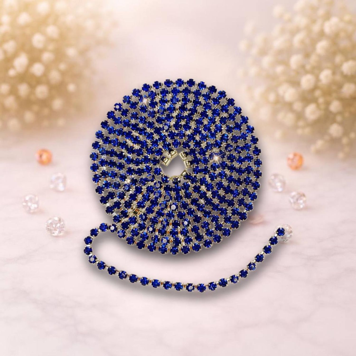 стразовая лента, цвет ультрамарин- метал серебро, 1метр