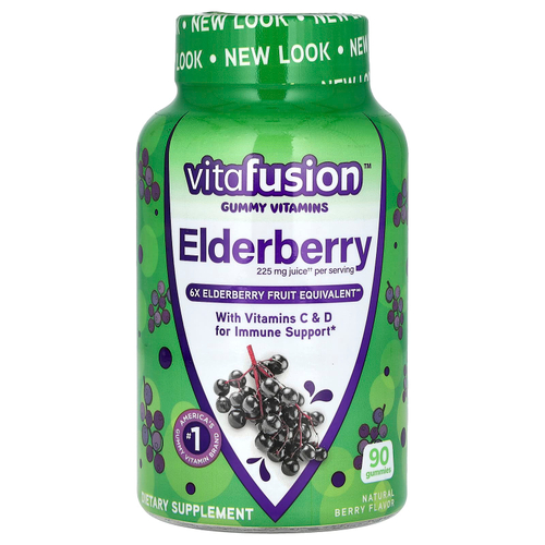 VitaFusion, Бузина, с витаминами C и D для поддержки иммунитета, натуральные ягоды, 90 жевательных таблеток