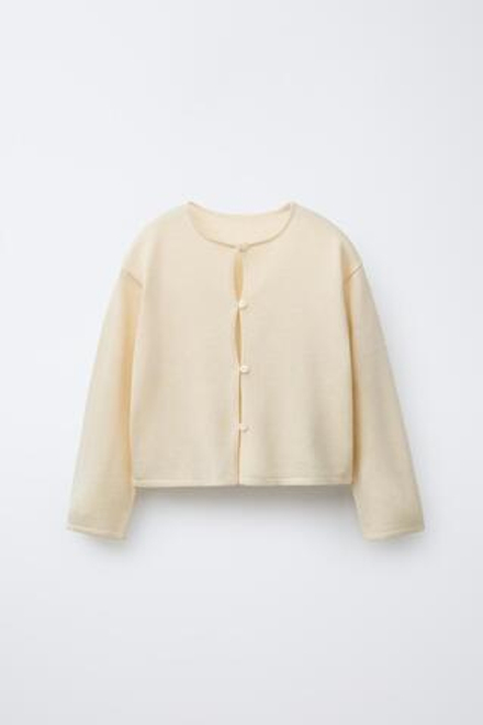 ZARA ТРИКОТАЖНЫЙ КАРДИГАН ИЗ СТРУЯЩЕЙСЯ ТКАНИ С ШЕЛКОМ, ВАНИЛЬНЫЙ