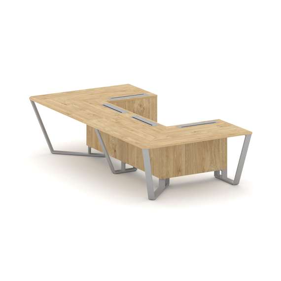 Steel Meet Стол переговорный П-образный KD-PR.B.SP-07P Тиквуд Светлый/Металл Серый 1600*3200*750