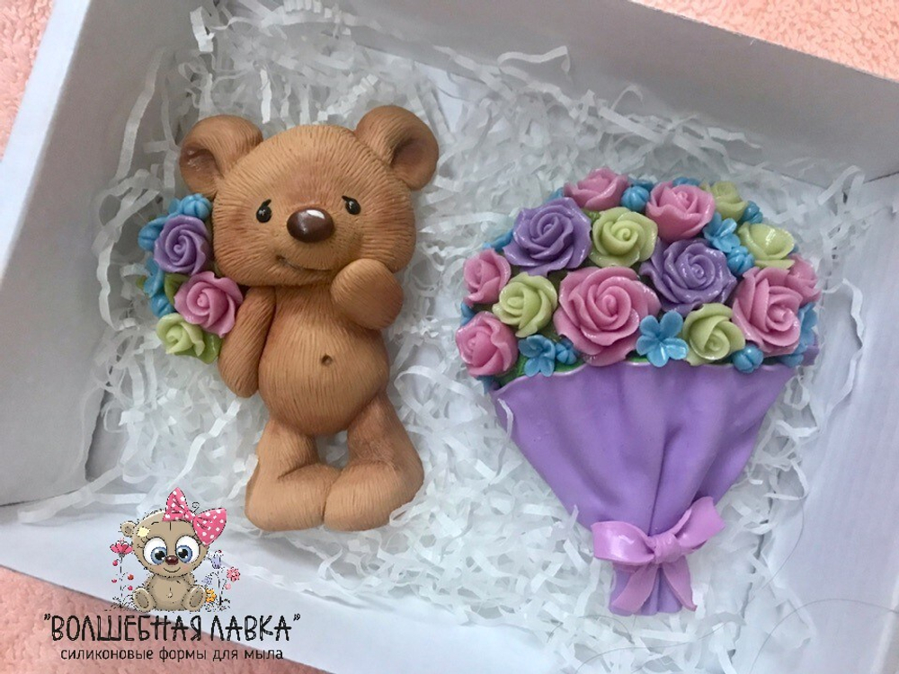 Силиконовая форма Мишка с букетом