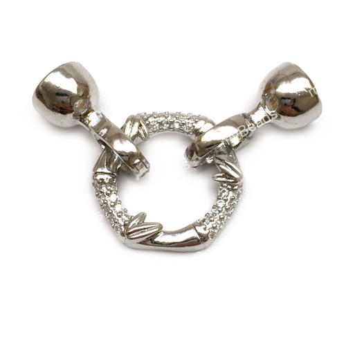 Замок на застежкахс фианитами "Бамбук" 35х15 мм, родий