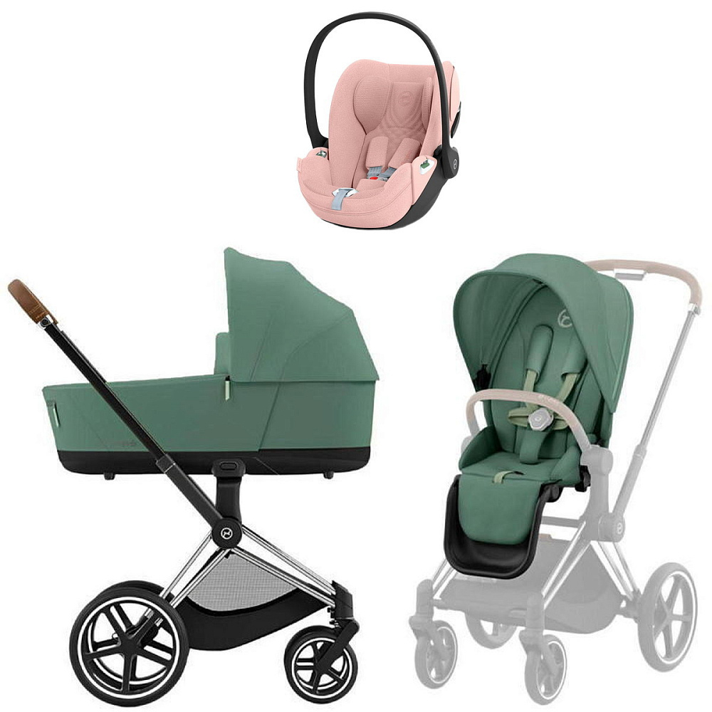 Коляска Cybex Priam IV Chrome Brown complete Cloud T Peach Pink Plus Base T 4 в 1 Leaf Green