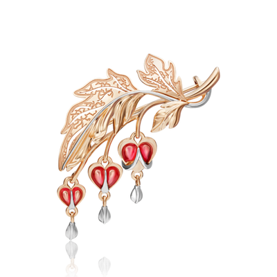 Брошь «Дицентра» из красного золота с эмалью