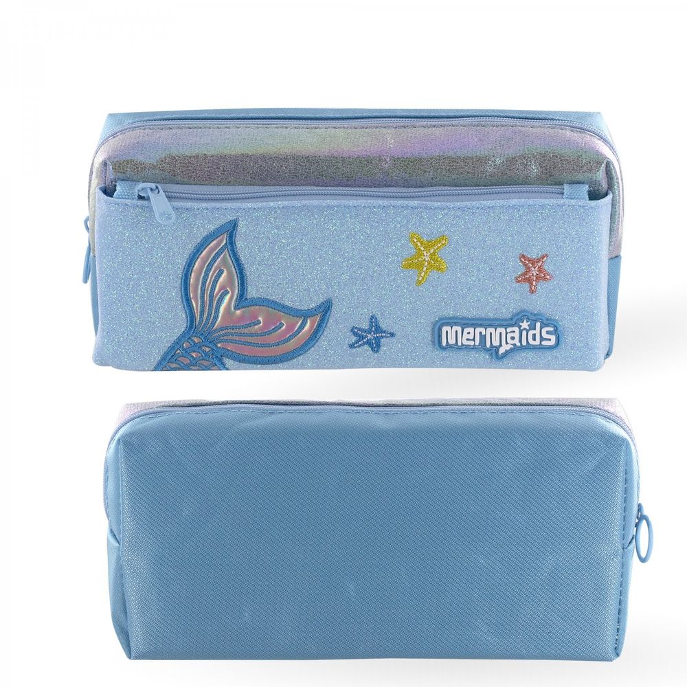 Пенал - косметичка Alingar, ПВХ, молния, боковой карман, 90 х 210 мм, "Mermaids", голубой (хвост русалки)