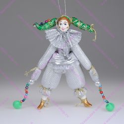 Ёлочная игрушка Клоун парчовый в двурогом колпачке