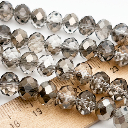 Бусины рондель с огранкой, стекло, цвет дымчатый, размер около 7,7*9,7 мм, цена за 24-25 шт (1/2 нити)