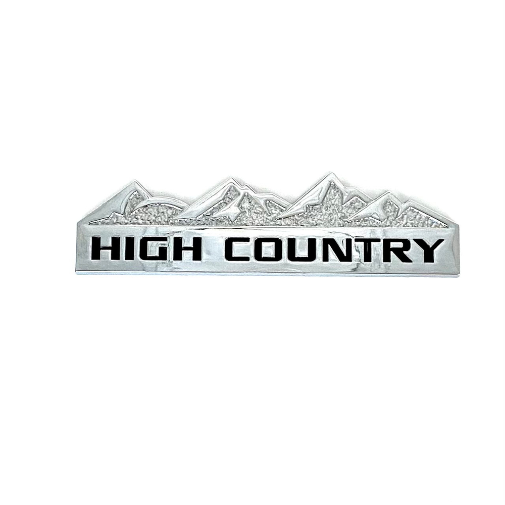 Накладки/наклейки High Country объемные ("Горная страна" 12,5х3,5см). Серебристый с черной надписью