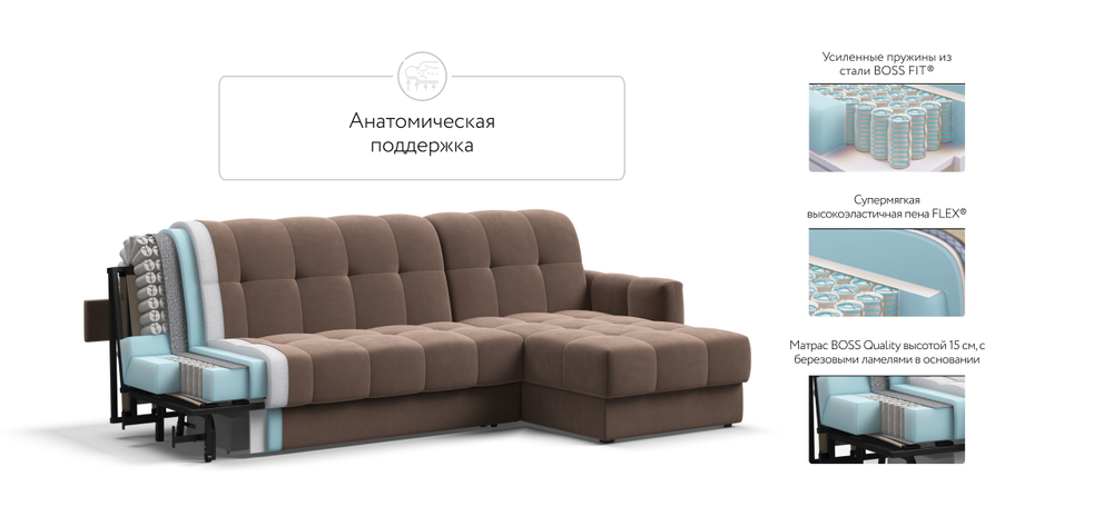 Угловой диван Босс Слип 160 Велюр Монолит Мокко