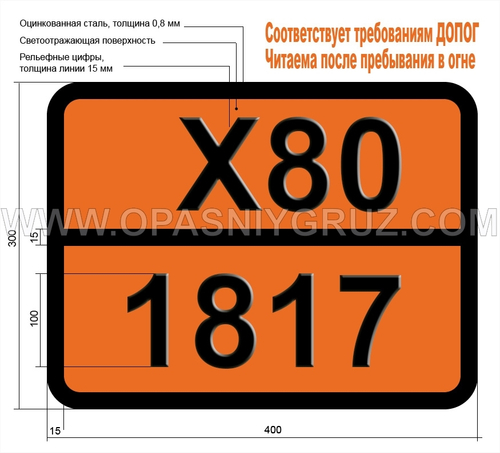 Табличка Опасный груз X80-1817 ПИРОСУЛЬФУРИЛХЛОРИД