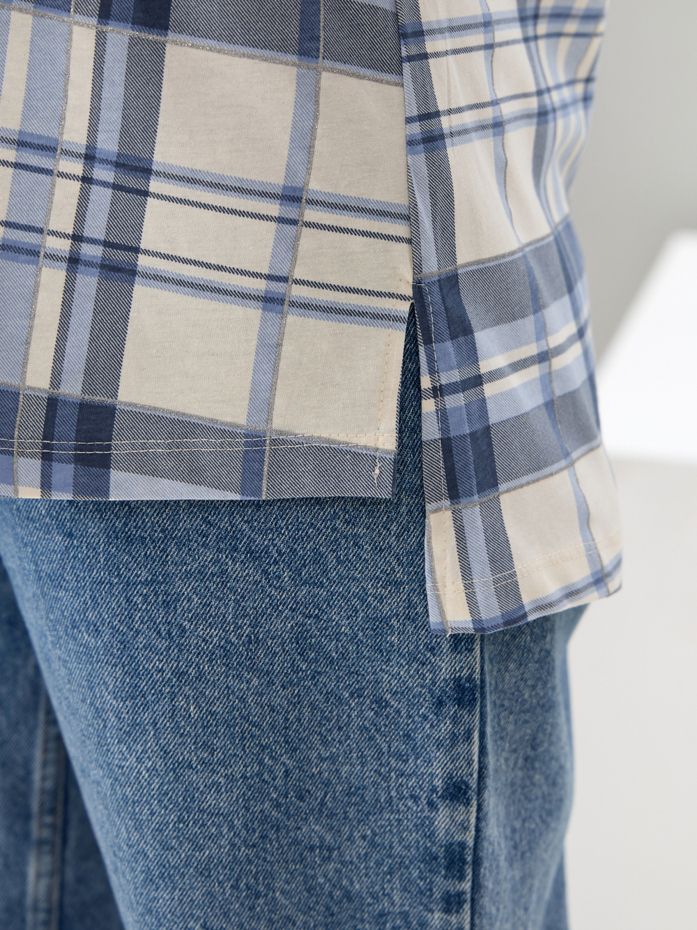 Блузка БЛ-131/клеткаголубая-серебро