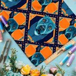 Ткань премиум таффета коллаж из серо-голубых псов