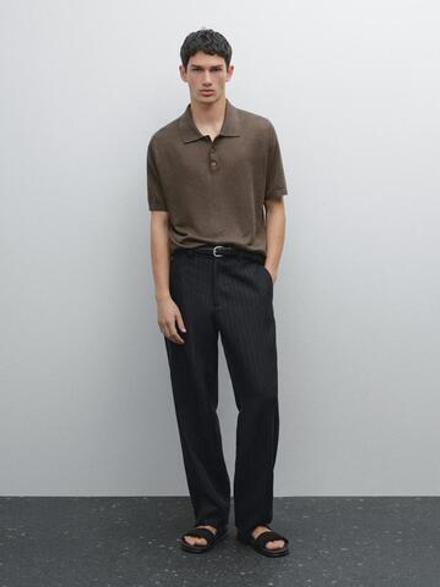 Massimo Dutti Поло из 100% льна, шоколадный