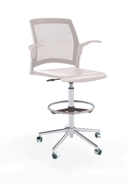 Кресло Rewind каркас хром, пластик белый, база стальная хромированная, с открытыми подлокотниками, сиденье без обивки, спинка-сетка