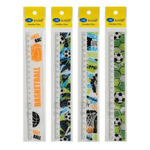 Линейка Basir пластиковая, серия "Спорт", с рисунком мячиков на корпусе, 20 см