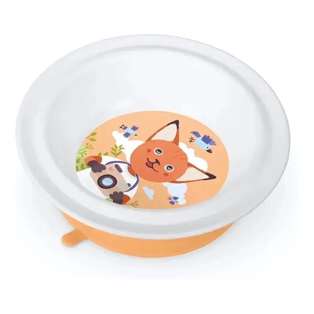 ТАРЕЛКА ДЕТСКАЯ ГЛУБОКАЯ НА ПРИСОСЕ С ОРАНЖЕВЫМ ДЕКОРОМ (Белый)