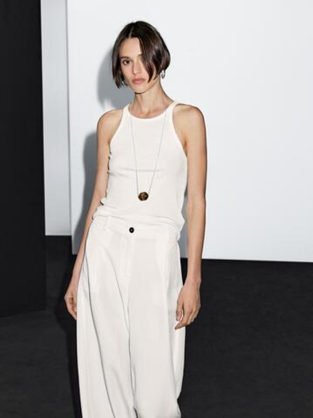 Massimo Dutti Брюки свободного кроя с декоративными швами, белый