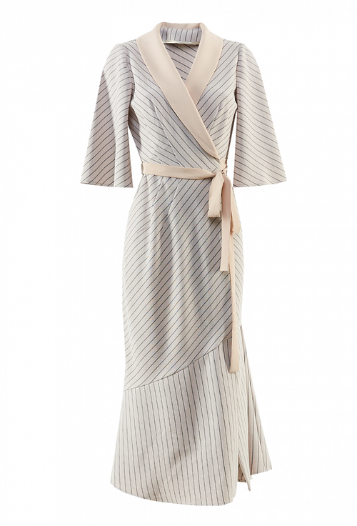 Льняное платье с запахом и широким рукавом 28-02-20 SS