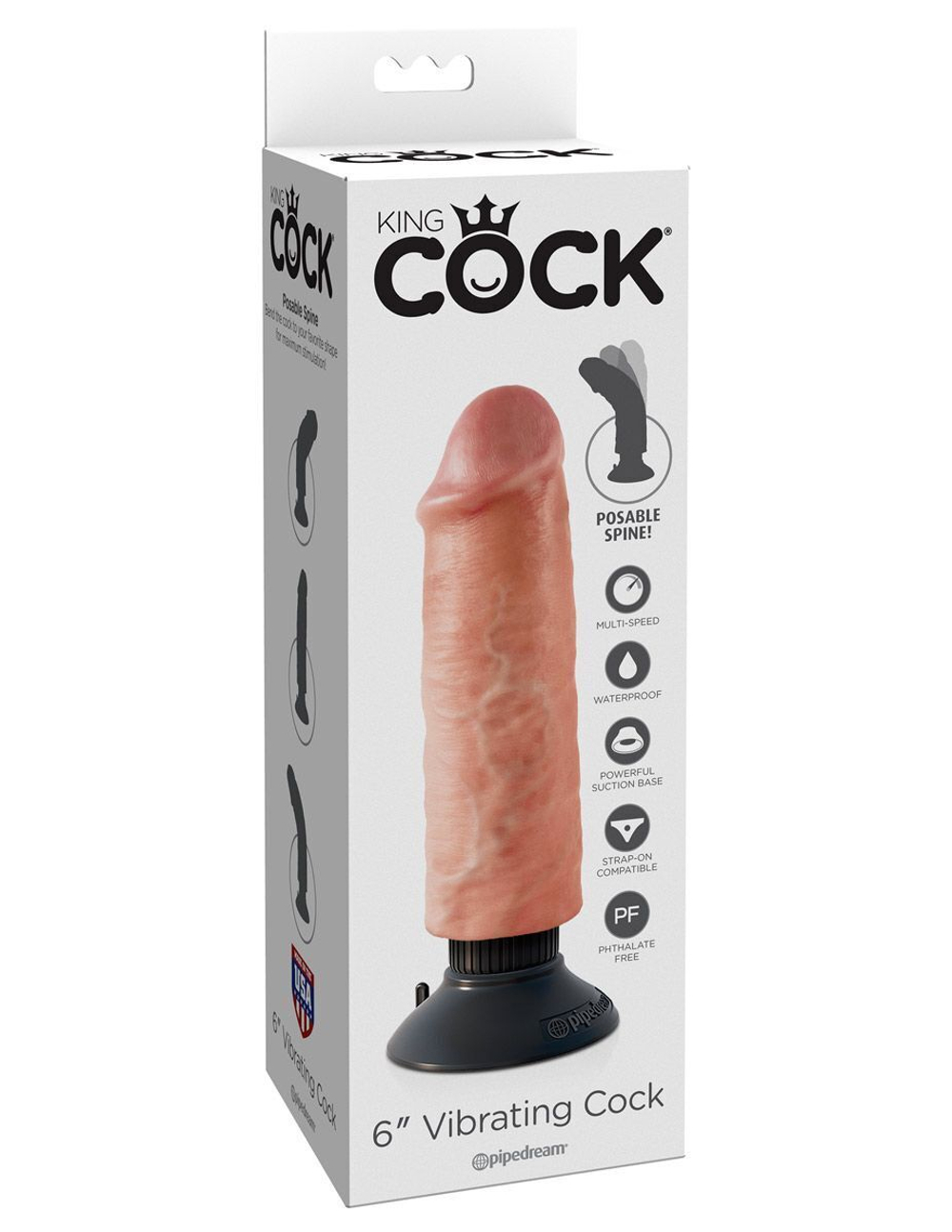 Вибромассажер-реалистик 6 Vibrating Cock - 17,8 см. (Цвет: телесный)