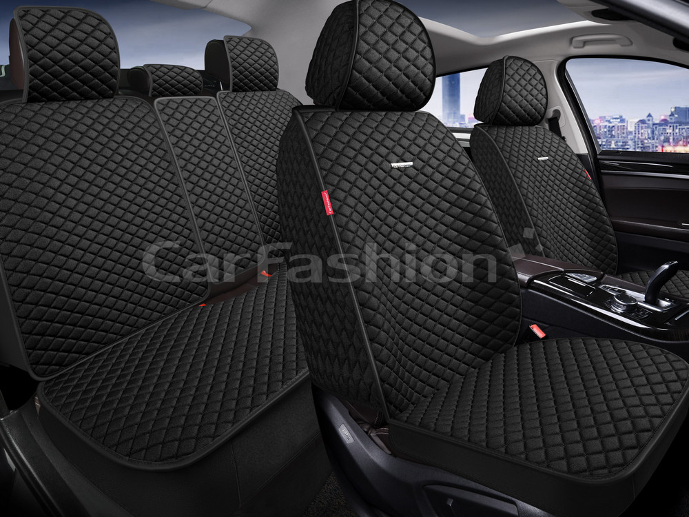 Накидки сидений ПОЛНЫЙ CarFashion (кт) -«RANCHO PLUS» 27357 -ЛЕН черный/черный/черный