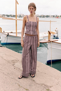 ZARA ШИРОКИЕ БРЮКИ С АЖУРНОЙ ВЫШИВКОЙ, РОЗОВЫЙ