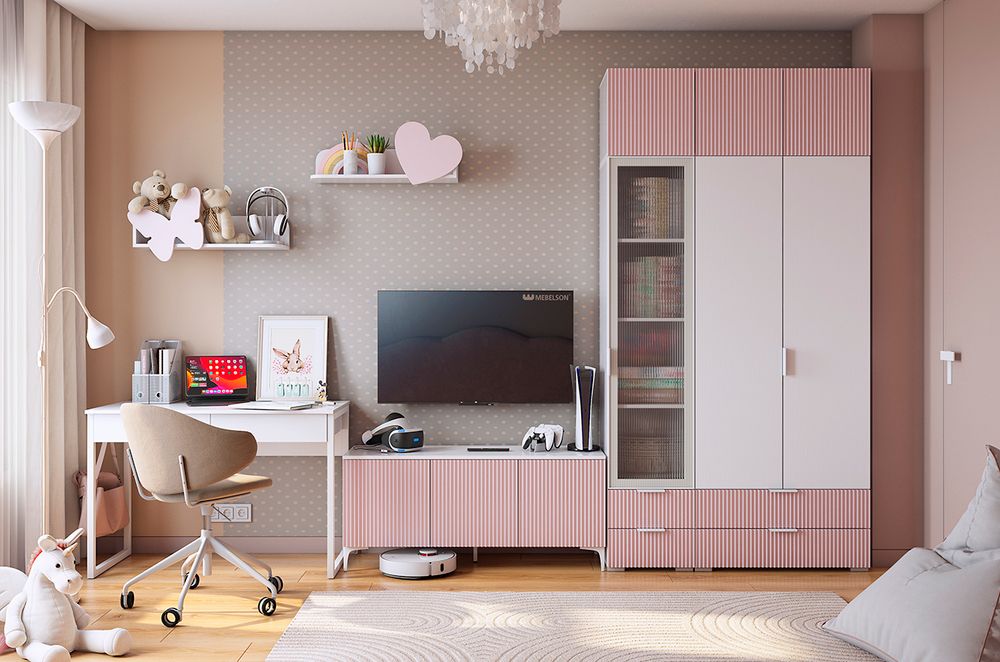 Тумба "Зефир" 115.01, (Белое дерево/пудра розовая (эмаль), 1200*424*536